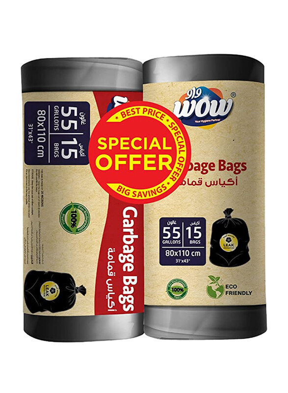 

Wow Black Garbage Bag 55 Gallon, 2 x 15 Piece
