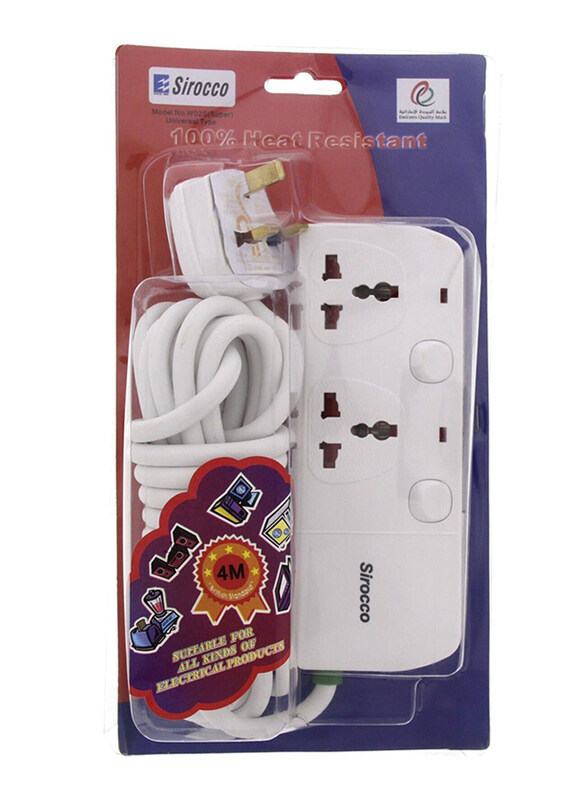 

Sirocco W02S Super 2 Way Extension Socket with 4 Meter Cord - White