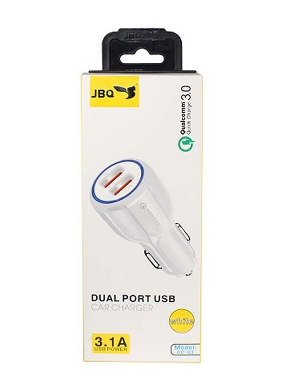 JBQ Dual USB Port Car Charger, White