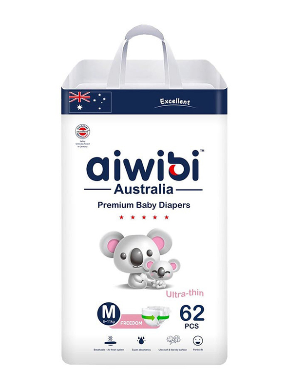 Aiwibi Premium Baby Pants, Medium, 6-11 Kg, 62 Count