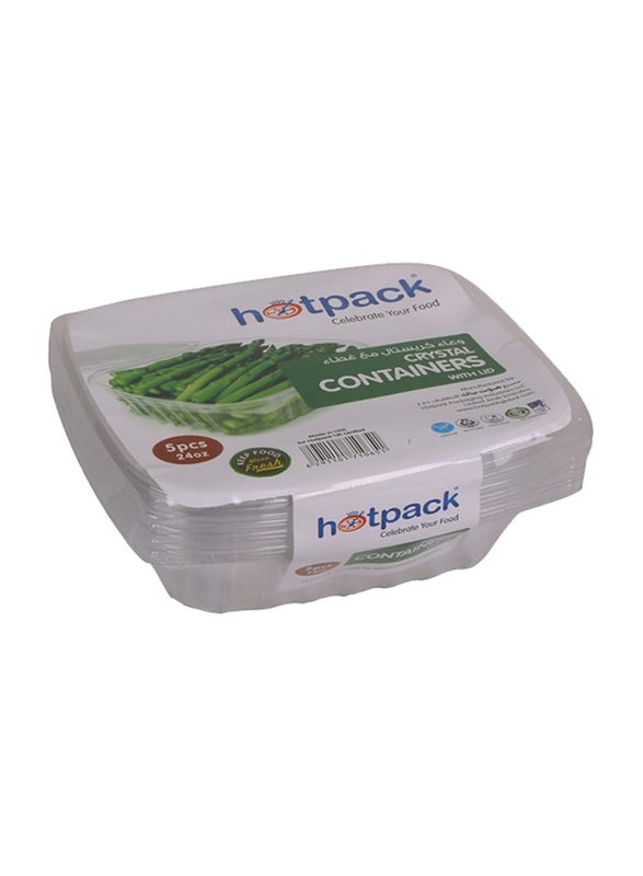 Hotpack Disposable Food Container with Lid, 24 ounce, 5 Pieces, Clear