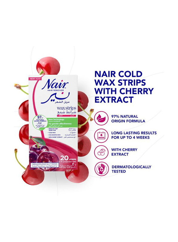 Nair Hair Removal Cold Wax Strips with Cherry Extract, 20 Strips