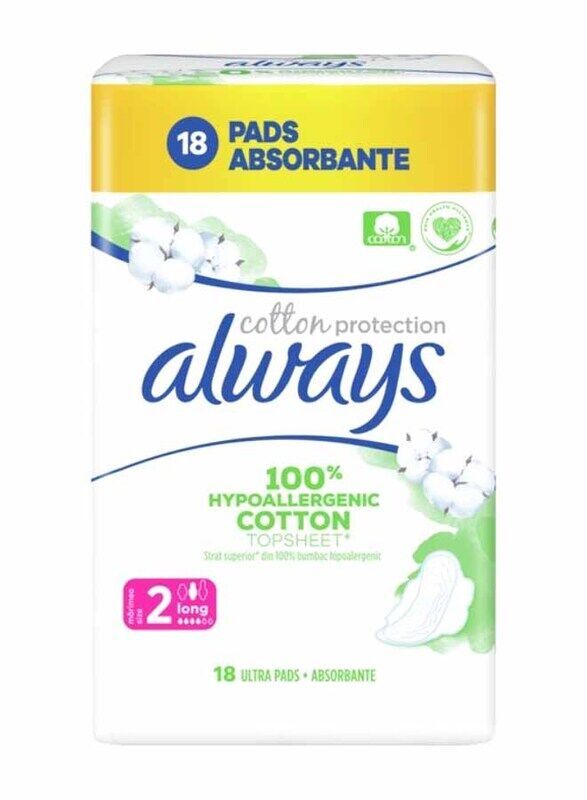 

Always Cotton Protection Long Ultra Pads, Size 2, 18 Piece