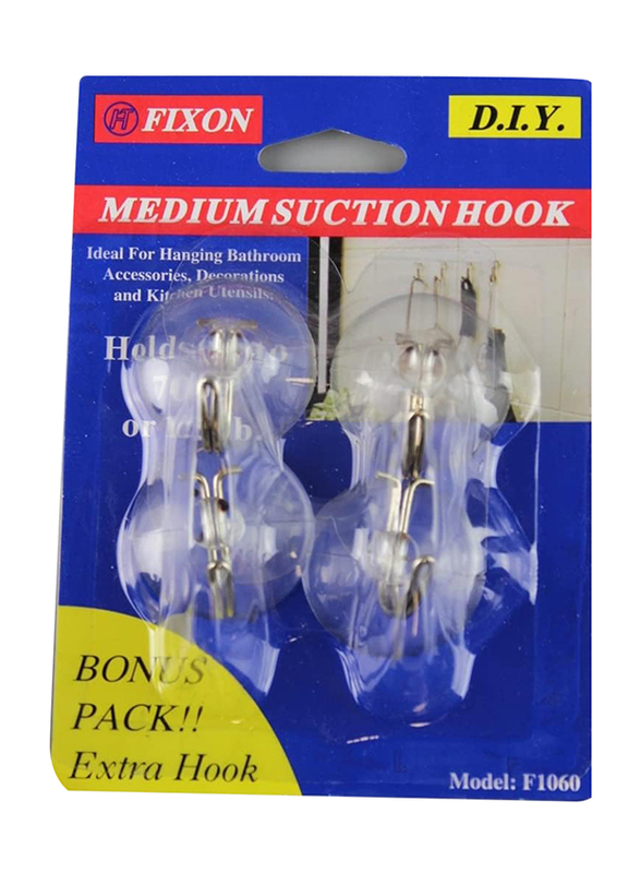 

Fixon 4-Piece 35mm Suction Cup Hooks-Metal Holder, F1060, Clear