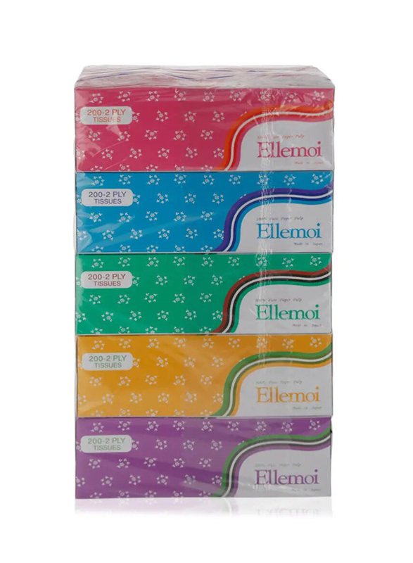 Ellemoi Paper Tissues - 5 x 200 Pieces, 2 Ply