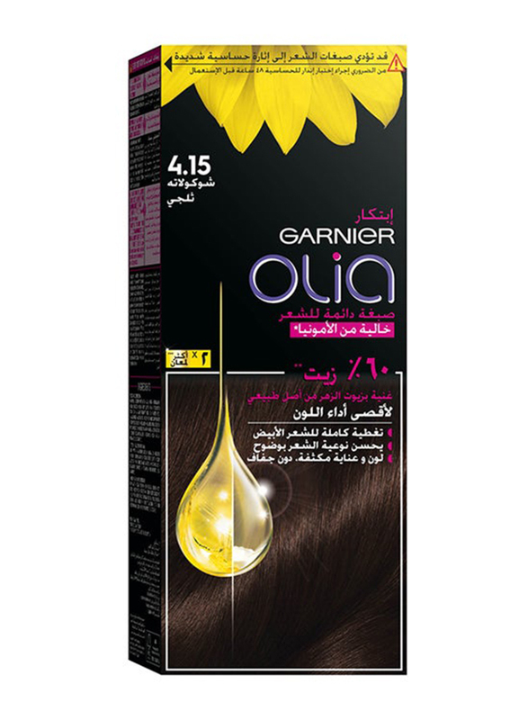 Garnier Olia No Ammonia Permanent Hair Color with 60% Oils, 4.15 Iced Chocolate