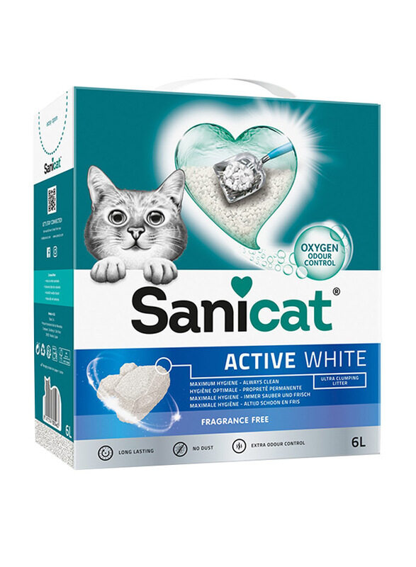

Sanicat Active White Unscented Clumping Cat Litter, 6 Litre, Grey