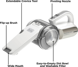 Black+Decker Lithium-ion Pivot Dustbuster/Cyclonic Hand Vacuum Cleaner, 14.4V, PV1420L-B5, 1 kg/H18.6 x W30 x D15.8 cm, White