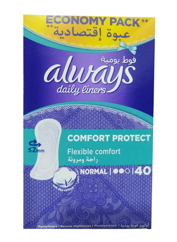 Always Comfort Protect Flexible Daily Panty Liners, Normal, 40