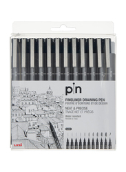 Mitsubishi Uniball Uni Pin Fine Liner Drawing Pen Set, 12 Pieces, Black