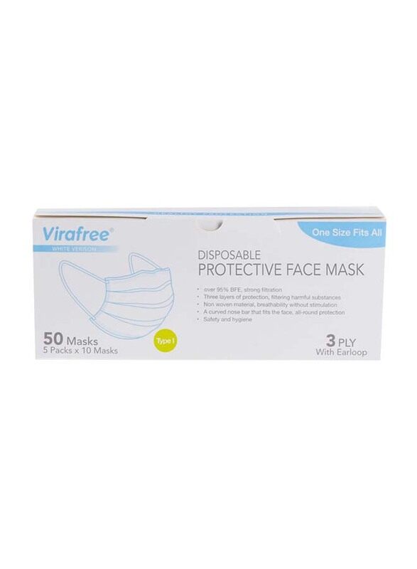 

Virafree 3 Ply Face Mask, White, 50 Piece