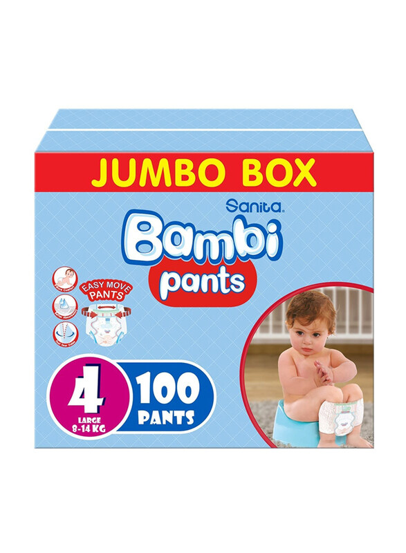 

Sanita Bambi Pants Jumbo Box, Size 4, Large, 8-14 Kg, 100 Count