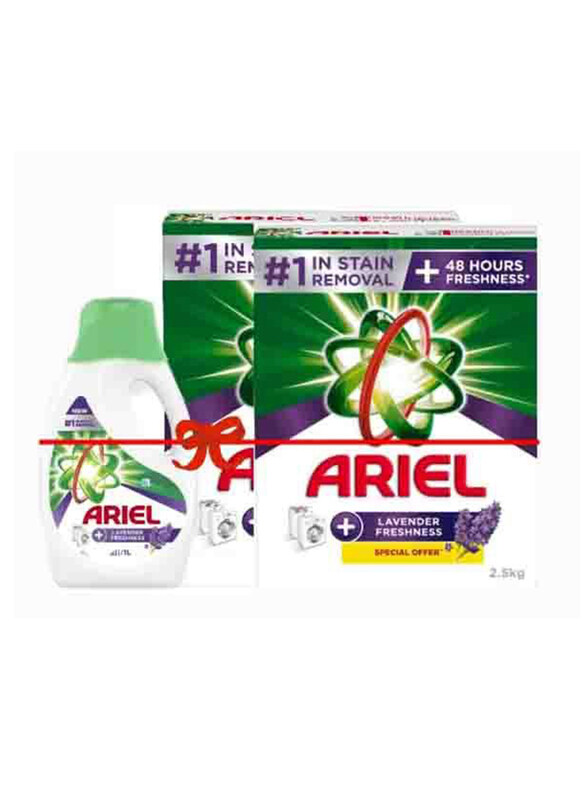 

Ariel Detergent Powder Ls Touch Of Downy and Detergent Liquid Lavender, 2 x 2.5 Kg + 1 Liter