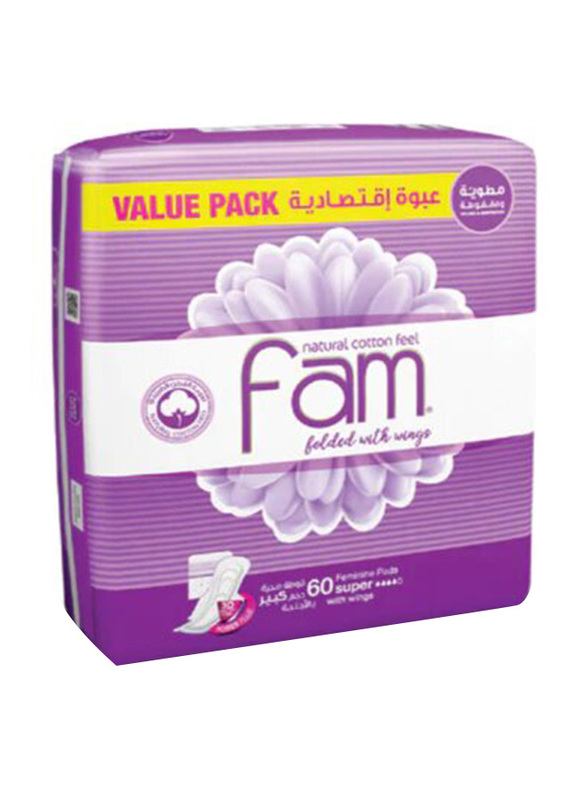 Fam Folded with Wings Natural Cotton Feel, 60 Pads
