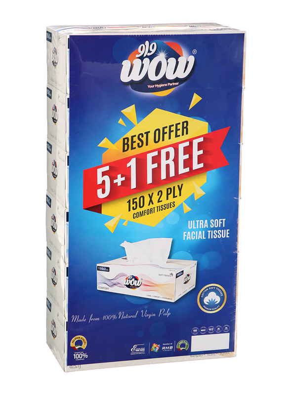 Wow Ultra Soft Comfort Facial Tissue 2-Ply, 6 x 150 Sheets