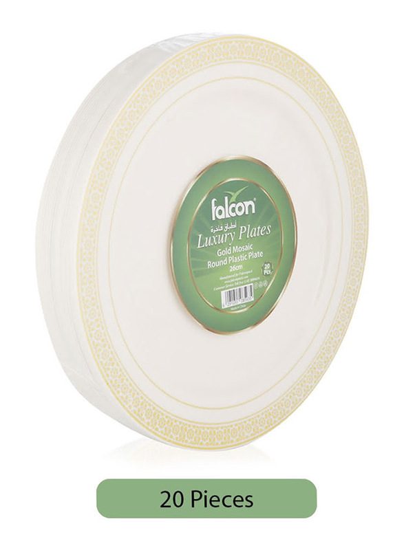 Falcon 26cm 20-Pieces Gold Mosaic Round Plastic Plate, Ivory