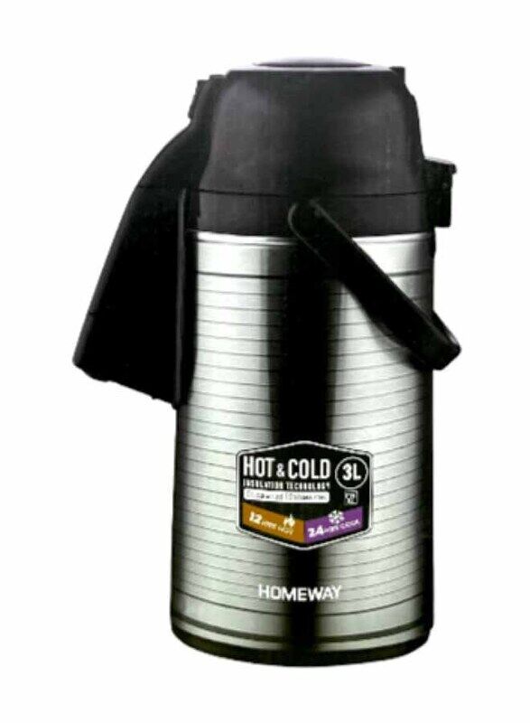 

Homeway 3 Ltr Air Pot Vacuum Flask, HW1197, Silver/Black