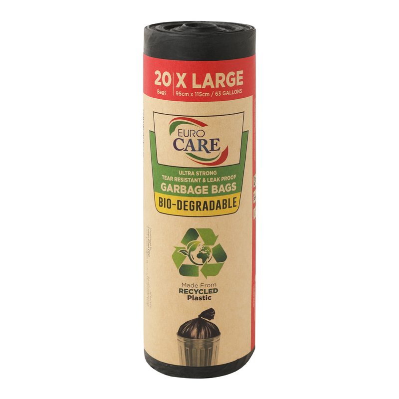 Euro Care Ultra Strong Bio-Degradable X-Large Garbage Bags, 95 x 115cm, 63 Gallons, 20 Pieces