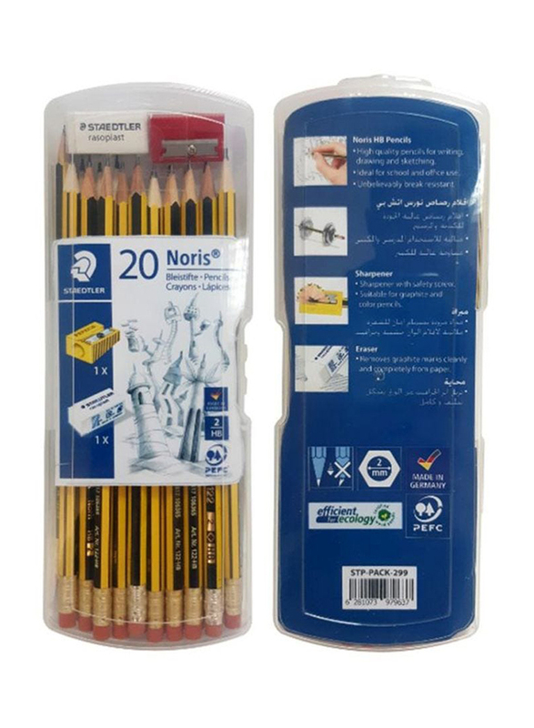 Staedtler 20-Piece Noris Pencil Set with 1 Eraser & 1 Sharpner, Yellow