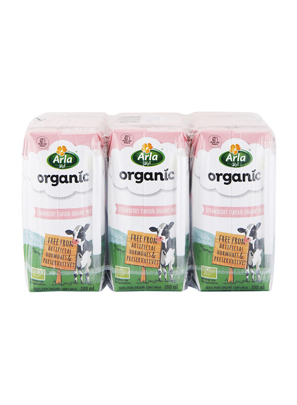 Arla Organic Strawberry Milk, 6 x 200 ml