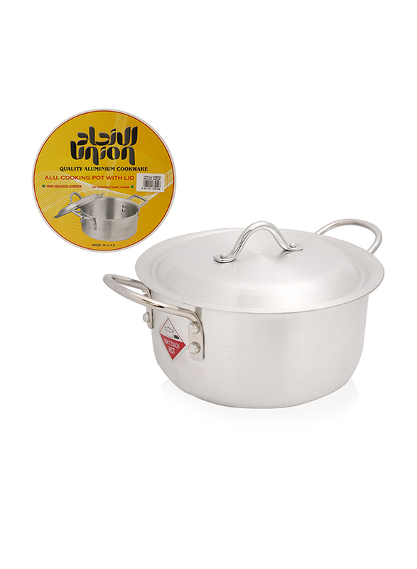 Union 24cm Aluminium Round Cooking Pot, with Lid, Silver