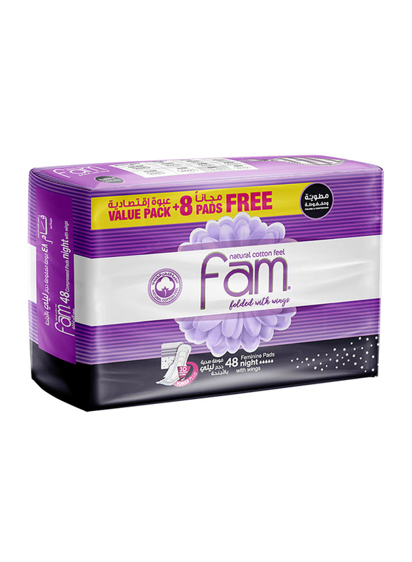 Fam Night Sanitary Pads Folded With Wings, 48 Pieces