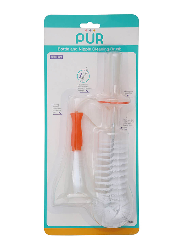 Pur Bottle & Nipple Brushes with Stand, White/Orange