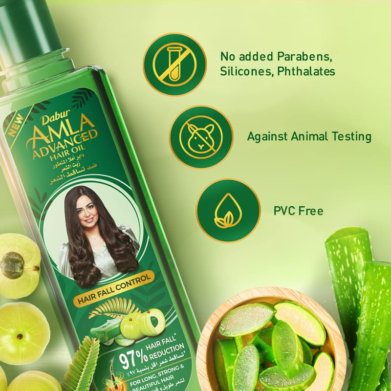 Dabur Amla Advanced Hair Oil with 97% Fall Reduction Aloe Vera Vitamins B5 E, 200ml