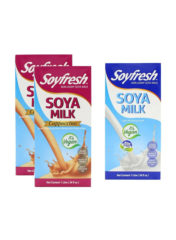 Soyfresh Non-Dairy Soya Milk Cappuccino 2L + Natural 1L, 3 Pieces
