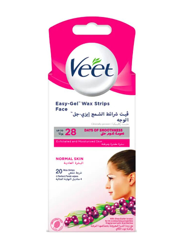 Veet Easy Gel Wax Strips For Face Normal Skin, 20 Strips