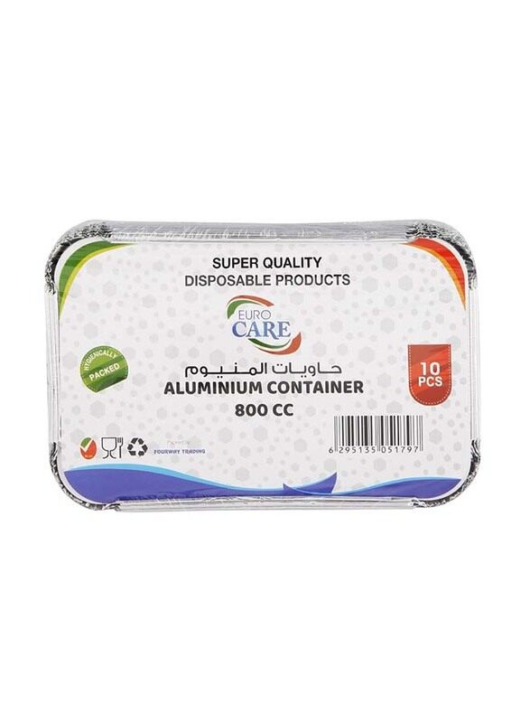 

Euro Care 800CC Aluminum Container with Lid - 10 Pieces