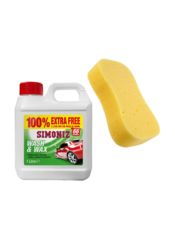 Simonize Car Shampoo & Wax 1 With Sponge, 1 Liter