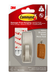 Command 3M Medium Modern Reflections Brushed Nickel Hook, Silver