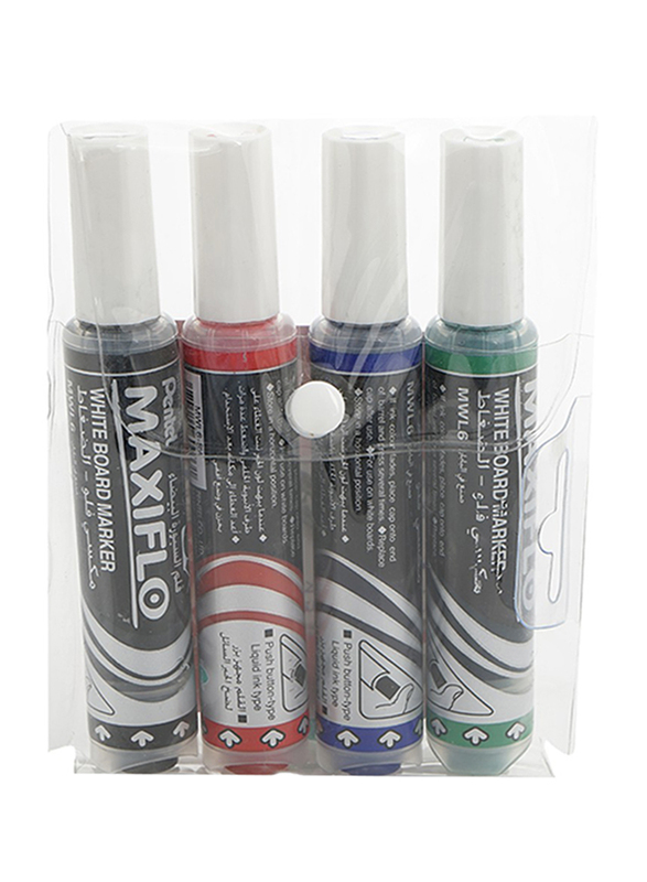 Pentel MaxiFlo Whiteboard Markers Set, 4 Pieces