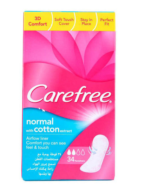 Carefree Normal Cotton Extract Pantyliners, 34 Pieces
