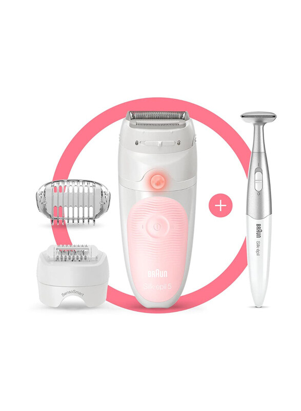 

Braun Silk-Epil Wet & Dry Epilator and Bikini Styler with 4 Extras included & Pouch, SES 5820, Pink/White