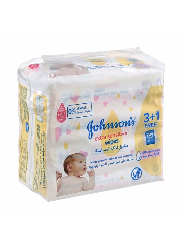 Johnson & Johnson 4 x 56-Sheet Extra Sensitive Wipes for Babies