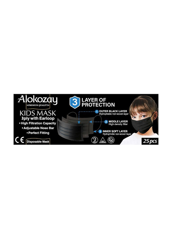 Alokozay Kids Face Mask, Black, 25 Pieces