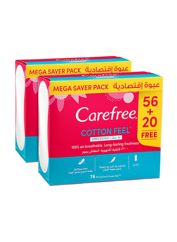 

Carefree Cotton Feel Unscented Mega pack Sanitary Pads, 76 Pieces, 2 Packs