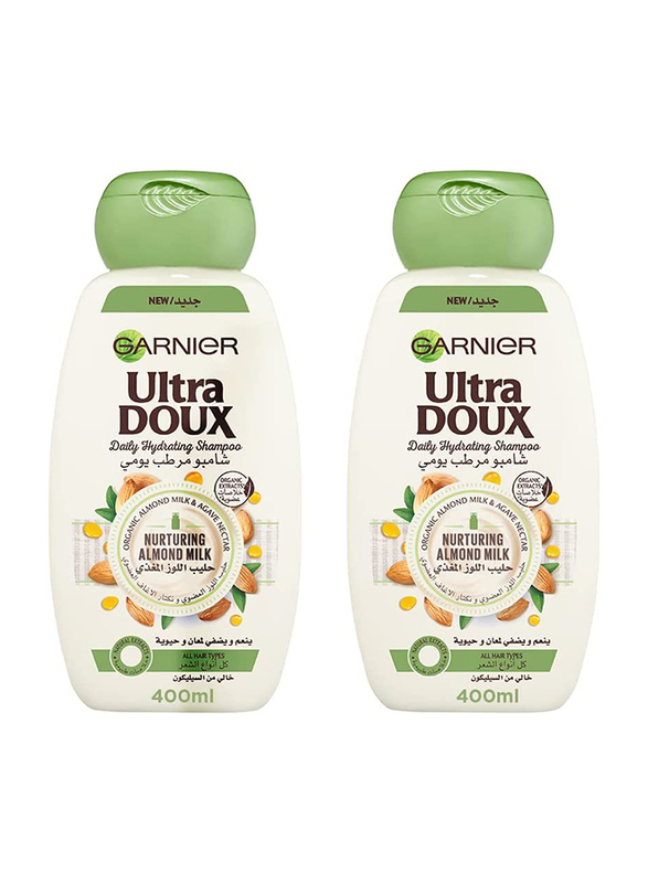 Garnier Ultra Doux Almond Milk Shampoo for All Hair Types, 2 x 400ml