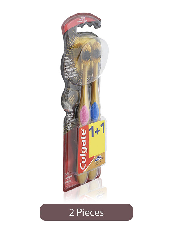 

Colgate 360 Degree Charcoal Gold Toothbrush, Soft, 2 Pieces