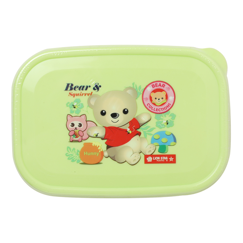 Lion Star MC-36 Bear & Squirrel Print Lunch Box, Large, Green