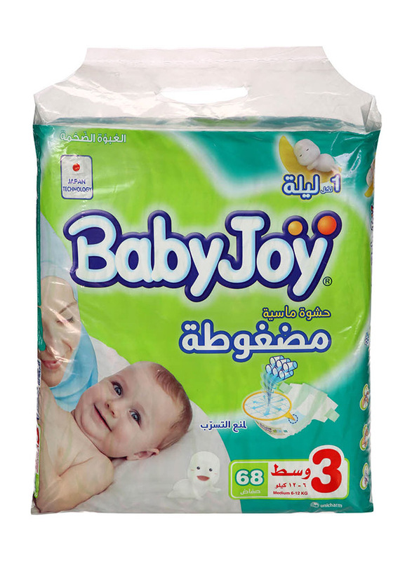 Baby Joy Diapers Giant Pack, Size 3, Medium, 6-12 kg, Mega Pack, 68 Count