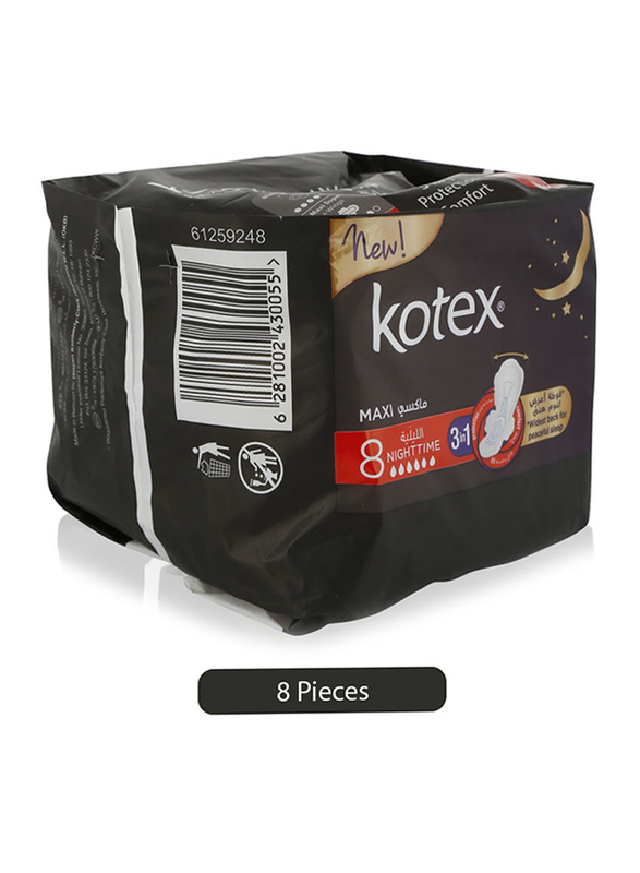 Kotex 3-in-1 Night Time Protection Maxi Sanitary Pads, 8 Pieces