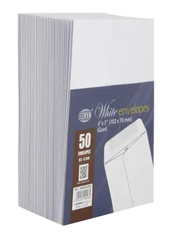 The Bookshop Glued Envelopes, 102 x 76mm, 50 Pieces, White