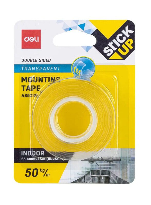 

Deli Transparent Mounting Double Sided Tape, 1.5m x 25.4mm, Clear