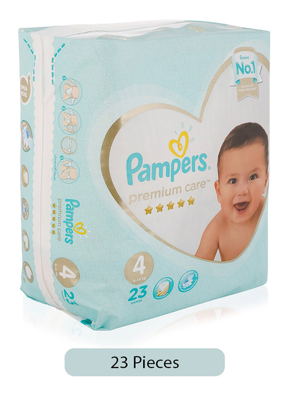 Pampers Premium Care Diapers, Size 4, 9-14 kg, 23 Count
