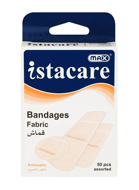 Max Istacare Fabric Antiseptic Bandages, Assorted, 50 Bandages