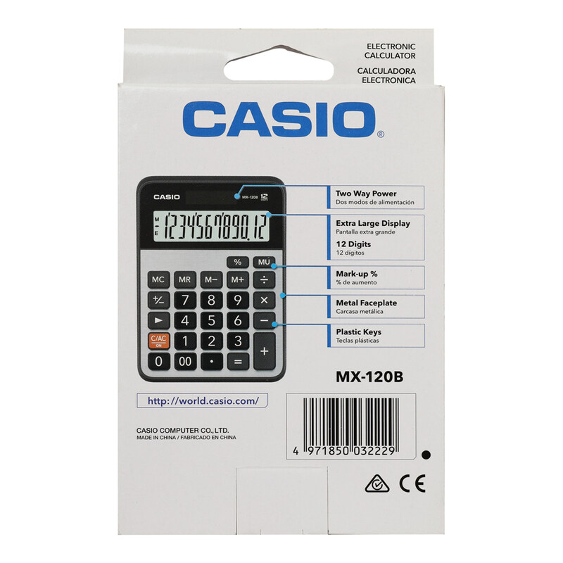 Casio MX-120B 12-Digit Mini Desk Type Calculator, Black/White