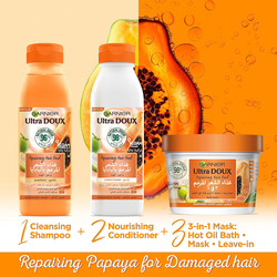 Garnier Ultra Doux Repairing Papaya Hair Food Shampoo for Damaged Hair, 350ml